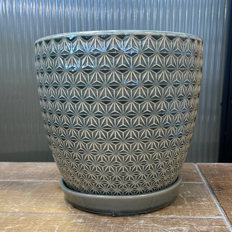 Gray Prism Pot with Saucer