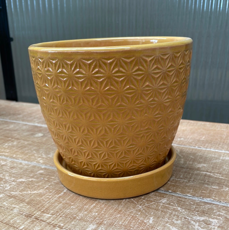 4.5" Yellow Prism Ceramic Pot with Saucer