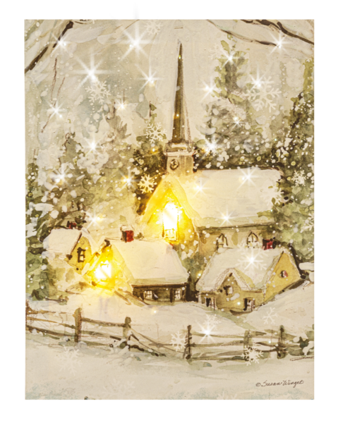 Snowy Church Light Up Wall Print