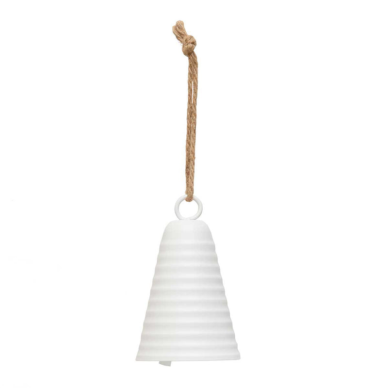 7" White Ribbed Bell with Rope Hanger