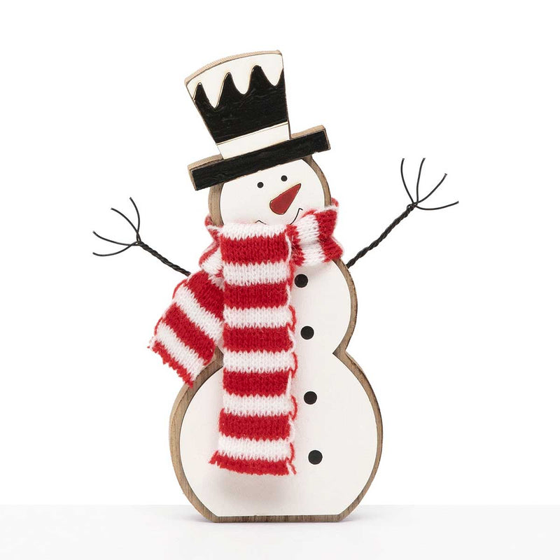 Sit-a-Bout Snowman with Scarf Wood Figurine