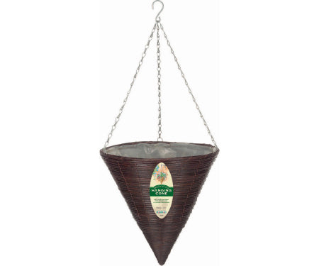14" Brown Rattan Cone Hanging Basket