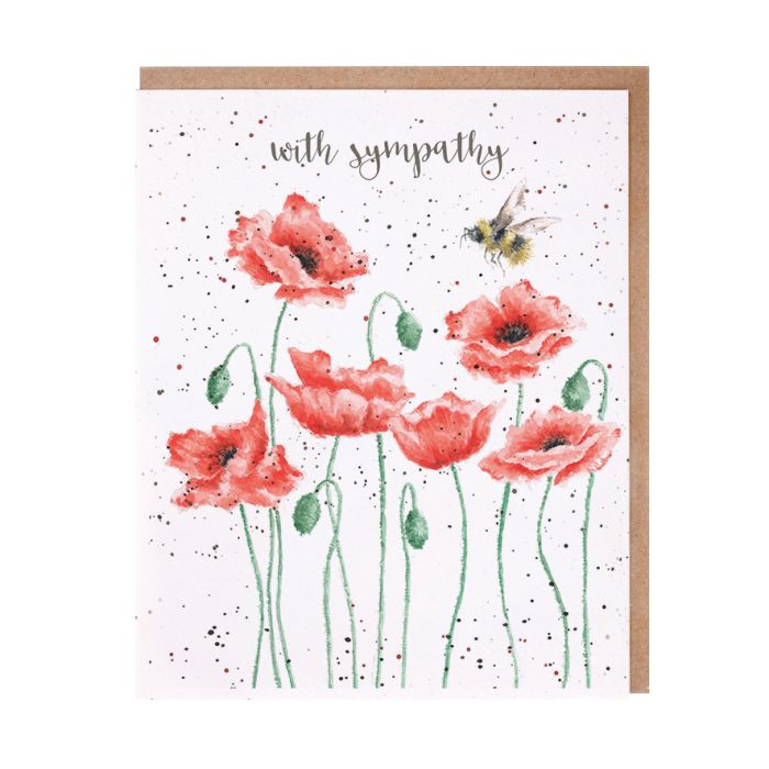 'Poppies and Bee' Bee Sympathy Card