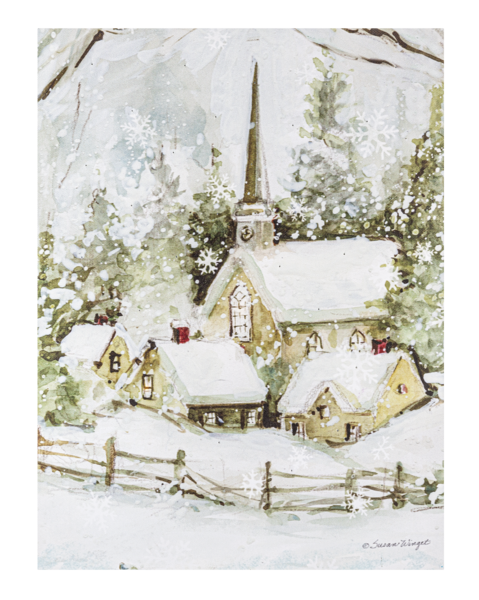 Snowy Church Light Up Wall Print