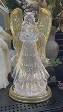 12.75" Lighted Angel with Gold Swirling Glitter Water Globe