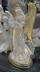12.75" Lighted Angel with Gold Swirling Glitter Water Globe