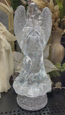 13" Lighted Angel with Silver Swirling Glitter Water Globe
