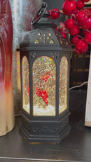 9" Cardinal Lighted Snow Globe Lantern