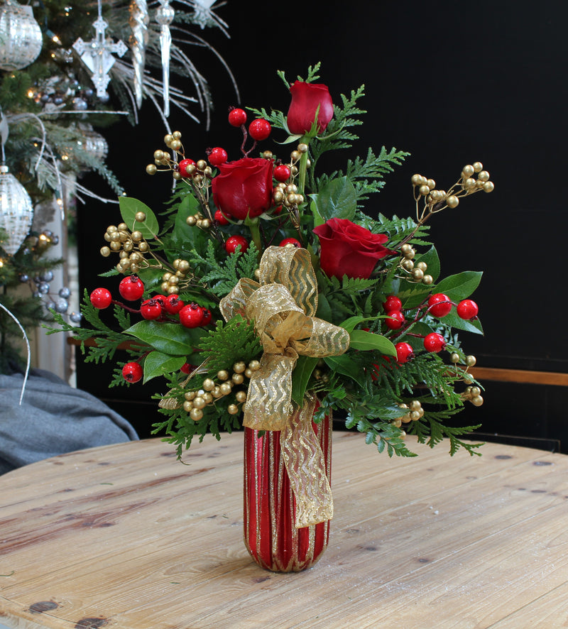 'Red and Gold Christmas' Flower Arrangement