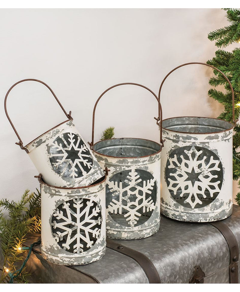 White Vintage Snowflake Bucket