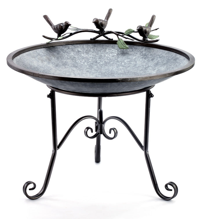 Scrollwork Galvanized Short Bird Bath