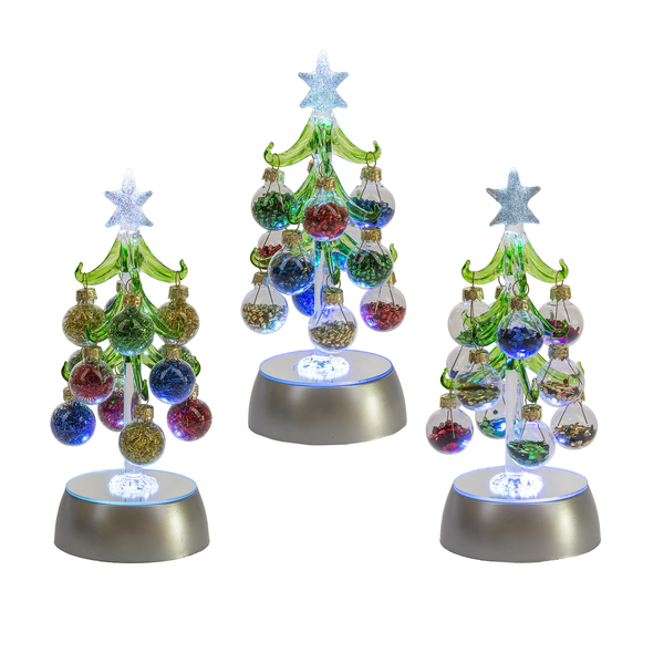 Light Up Glass Christmas Tree with Ornaments