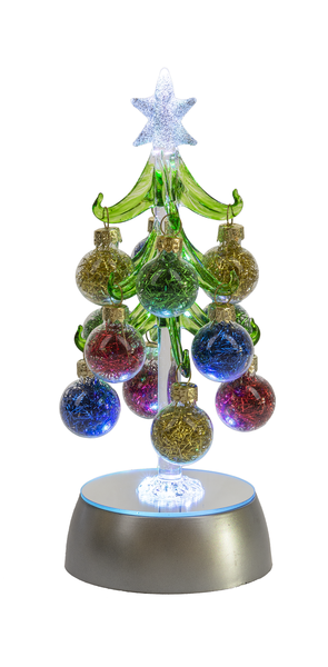 Light Up Glass Christmas Tree with Ornaments
