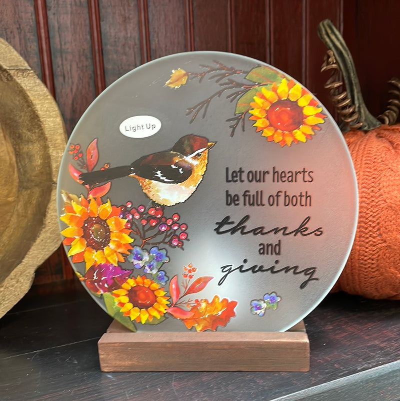 Illuminated Fall Sentiment Glass Plaque